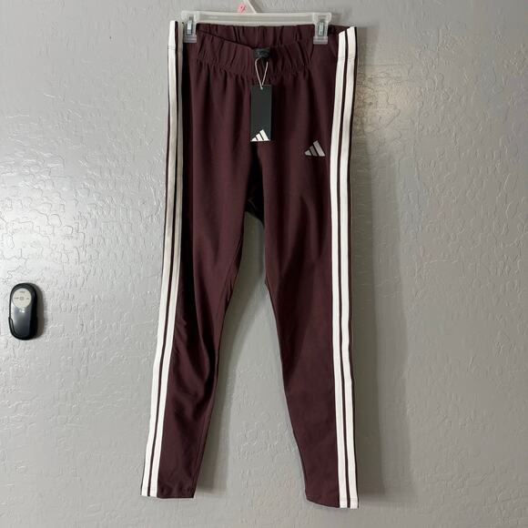 Adidas Plus Size Essentials 3-Stripes Cotton Leggings - Aurora Ruby/White - Picture 1 of 4
